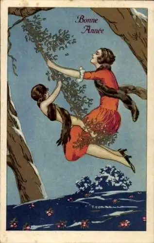 Künstler Ak Corbella, T., Mutter schaukelt mit Kind, Frohes Neujahr