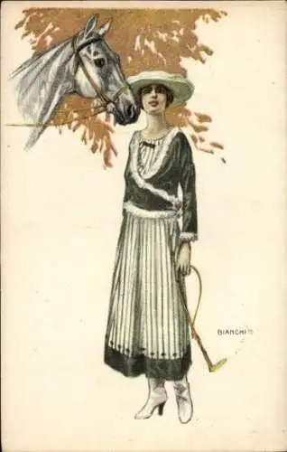 Künstler Ak Bianchi, Frauenportrait, Pferdekopf