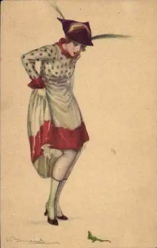 Künstler Ak Bompard, Sergio, Frau erschreckt sich vor Eidechse