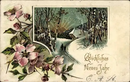 Ak Glückwunsch Neujahr, Blumen, Schnee, Winter