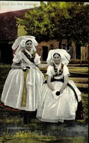 Ak Spreewald, Zwei Frauen in Volkstrachten