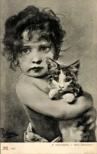 Künstler Ak Piglhein, B., Mein Kätzchen, Mädchen mit Katze