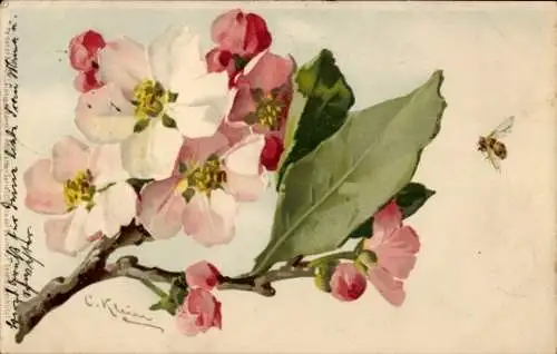 Künstler Ak Klein, C., Biene, Blühender Baum, Blüten