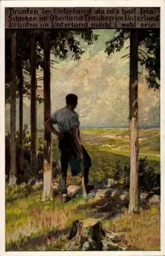 Lied Künstler Ak Hey, Paul, Volksliederkarte Nr. 60, Drunten im Unterland, Holzhacker