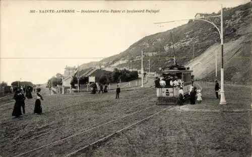 Ak Sainte Adresse Seine Maritime, Boulevard Felix-Faure, boulevard Dufayel, Straßenbahn