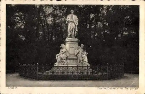 Ak Berlin Tiergarten, Goethe-Denkmal, Statuen, Tiergarten, historisches Monument