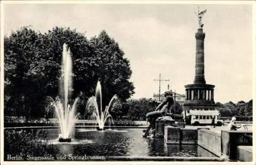 Ak Berlin Tiergarten, Siegessäule, Springbrunnen, Brunnen, Bäume, Statue