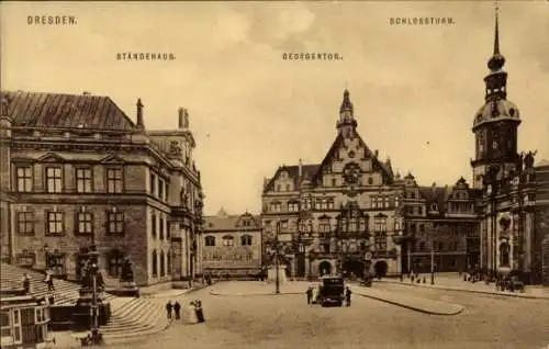 Ak Dresden Altstadt Friedrichstadt,  Ständehaus, Georgentor, Schlossturm
