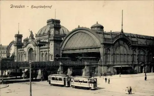 Ak Dresden Zentrum Altstadt, Hauptbahnhof, Straßenbahn