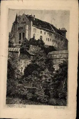 Ak Nürnberg in Mittelfranken, Burgsicht, handkolorierte Radierung, 1900, Gorat