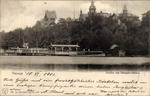 Ak Berlin Zehlendorf Wannsee, Ostufer mit Dampferstation