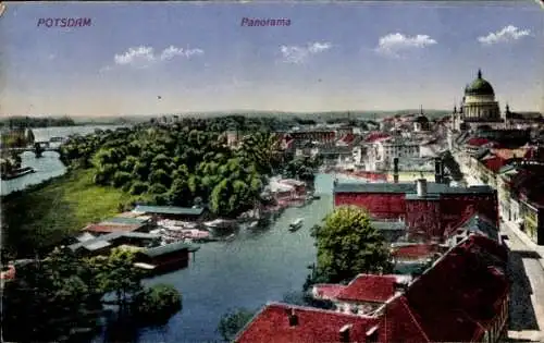 Ak Potsdam Sanssouci, Panoramaansicht von  Wasserwege, Stadtansicht, historische Architektur