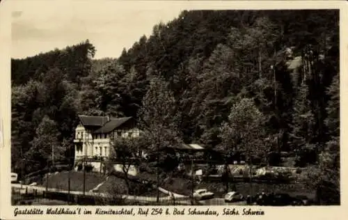 Ak Bad Schandau Sächsische Schweiz, Gaststätte Waldhäus'l, Kienitzschtal, schwarz-weißes Bild