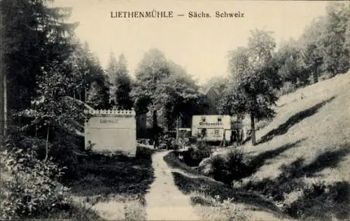 Ak Bad Schandau Sächsische Schweiz, LIETHENMÜHLE, idyllische Landschaft, ländliche Gebäude, Wald