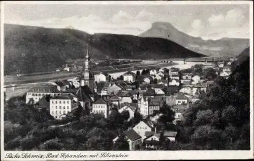 Ak Bad Schandau Sächsische Schweiz, Landschaft mit Städten, Lilienstein im Hintergrund, Fluss,...