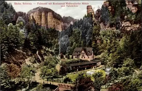 Ak Waltersdorf Bad Schandau Sächsische Schweiz, Polenatal, Restaurant Waltersdorfer Mühle, Tal...