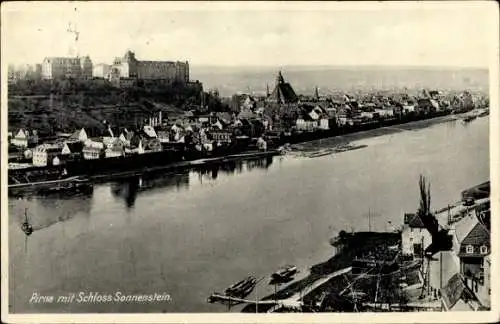 Ak Pirna Sachsen, Partie an der Elbe mit Schloss Sonnenstein