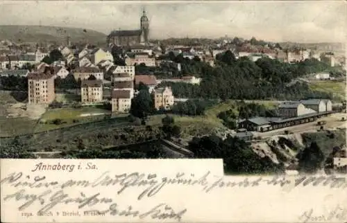 Ak Annaberg Buchholz im Erzgebirge, Gesamtansicht, Bahnhof
