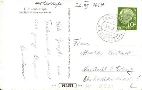 Ak Fuchsmühl in der Oberpfalz, Wallfahrtskirche mit Kloster