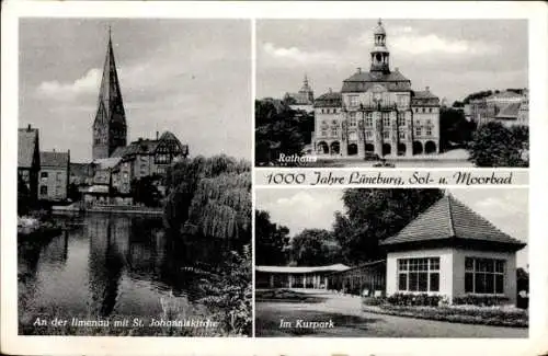 Ak Lüneburg in Niedersachsen, St. Johanniskirche, Kurpark, Rathaus