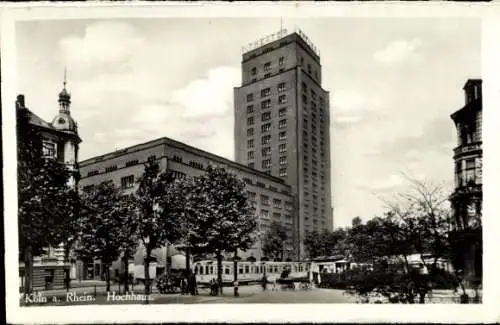 Ak Köln am Rhein, Hochhaus, Theater, Straßenbahn, Bäume, historische Architektur