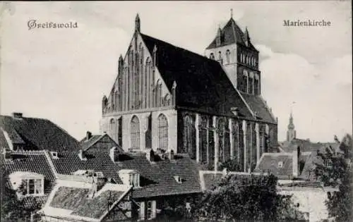Ak Hansestadt Greifswald,  Marienkirche, historische Architektur, keine Personen
