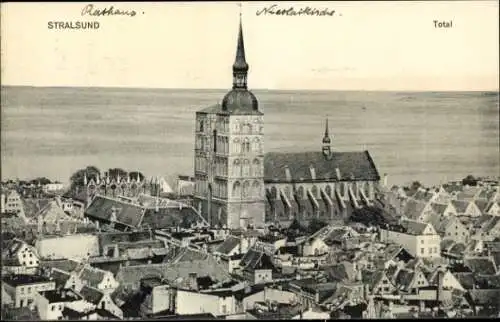 Ak Stralsund in Vorpommern, Rathaus, Nicolaikirche, Stadtansicht von Stralsund