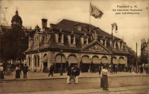 Ak Frankfurt am Main, Historische Hauptwache, jetzt Café-Restaurant, 1729 erbaut, Veranda-Anbau