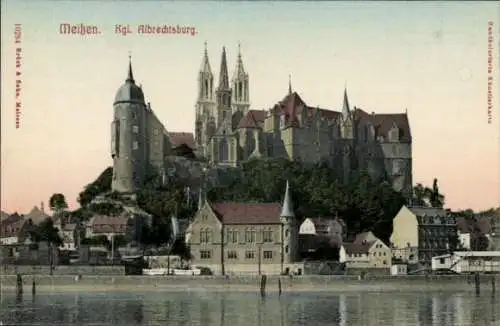Ak Meißen an der Elbe, Albrechtsburg, historische Architektur, malerische Ansicht, kolorierte ...