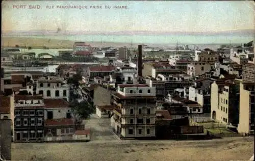 Ak Port Said Ägypten, Panoramablick vom Leuchtturm, Stadtansicht, Hafen, Gebäude