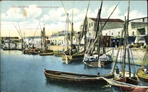 Ak Alexandria Ägypten, Ambouchure du canal, Boote