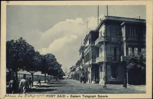 Ak Port Said Ägypten, Eastern Telegraph Square, Bäume,  Architektur