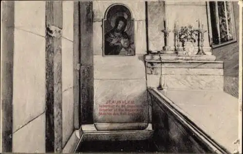 Ak Jerusalem Israel, Kircheninterieur, St. Sepulcher, religiöse Elemente, Kerzenständer