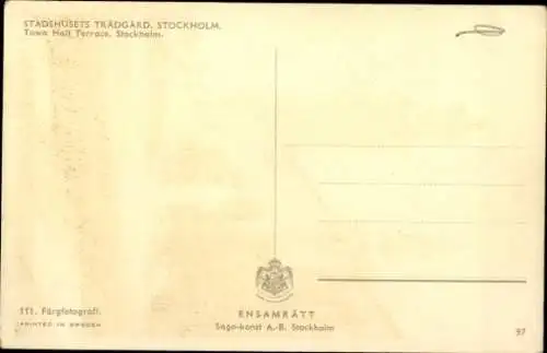 Ak Stockholm Schweden, Stadshuset, Garten, Statue, Wolken