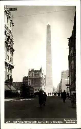 Ak Buenos Aires Argentinien, Obelisk, Calle Corrientes,  Gebäude, Schwarz-Weiß-Foto