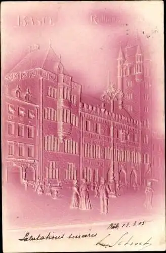 Ak Basel Stadt Schweiz, Rathaus,  Architektur, Menschen, religiöse Symbole