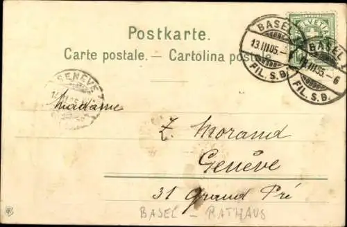 Ak Basel Stadt Schweiz, Rathaus,  Architektur, Menschen, religiöse Symbole