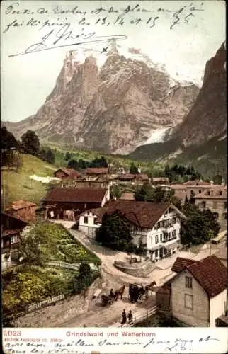 Ak Grindelwald Kanton Bern, Berge, Häuser, Pferdewagen, Landschaft, Wetterhorn