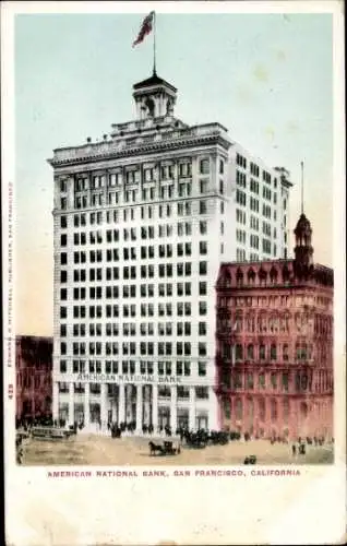 Ak San Francisco Kalifornien USA, American National Bank,  Architektur, Flagge, Straßenansicht