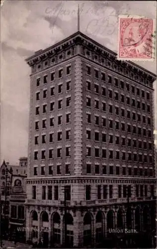 Ak Winnipeg Manitoba Kanada, Union Bank, großes Gebäude,  Architektur, nansicht