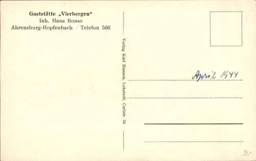 Ak Hopfenbach Ahrensburg in Holstein, Gaststätte Vierbergen