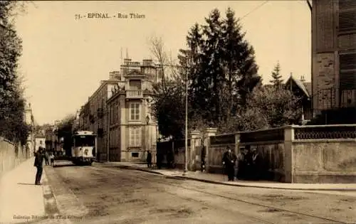 Ak Épinal Lothringen Vosges, Rue Thiers, Straßenbahn