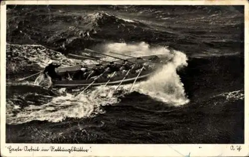 Ak Harte Arbeit im Rettungskutter, Seenotrettung