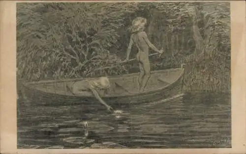 Künstler Ak Fidus, Wasserrosen, Naturkinder
