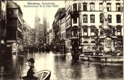 Ak Würzburg am Main Unterfranken, Hochwasser in der Domstraße 1909