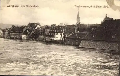 Ak Würzburg am Main Unterfranken, Am Wellenbad, Hochwasser 1909