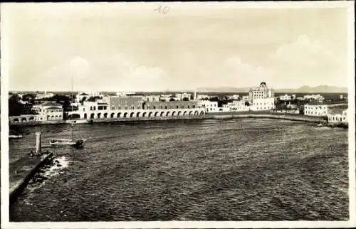 Ak Insel Rhodos Griechenland, Ansicht von  Meer, Hafen,  Gebäude