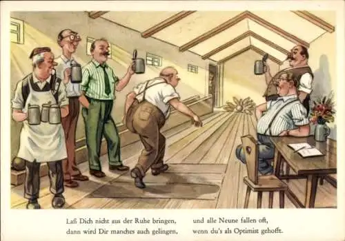 Ak Lass dich nicht aus der Ruhe bringen, Männer beim Kegeln, Bierkrüge