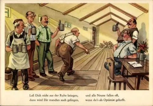 Ak Lass dich nicht aus der Ruhe bringen, Männer beim Kegeln, Bierkrüge