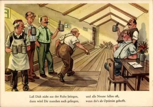 Ak Lass dich nicht aus der Ruhe bringen, Männer beim Kegeln, Bierkrüge